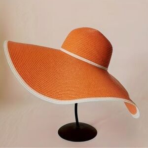 Orange Floppy 18cm Wide Brim Straw Hat NWOT